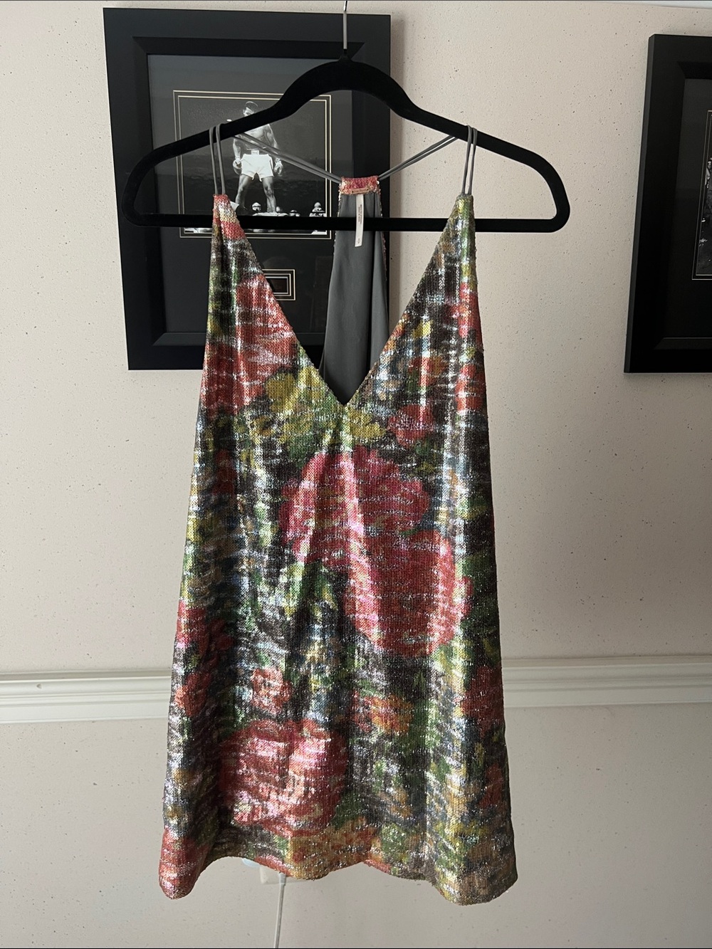 Free People Multicolor Sequin Slip Dress - Floral Metallic Shine